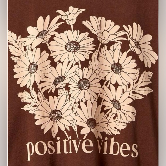 Torrid Positive Vibes Relaxed Fit Cotton Jersey Crew Neck Crop Tee Brown Size 1 - Picture 3 of 5
